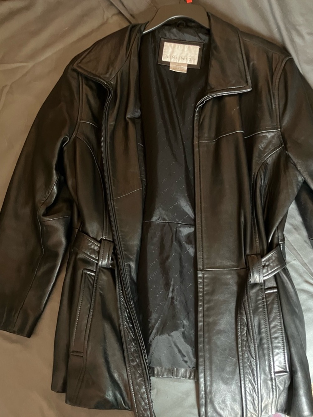 Nine West Black Leather Belted Jacket